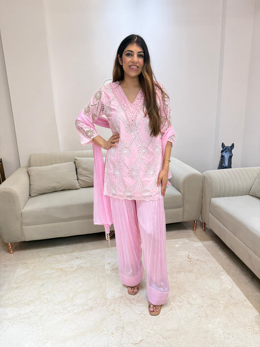 Farshi salwar chinon 3pc partywear suit with cut work design