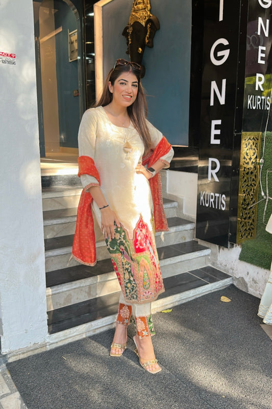 3pc Banarsi Silk Partywear Suit With Bandhani Print Tissue Dupatta