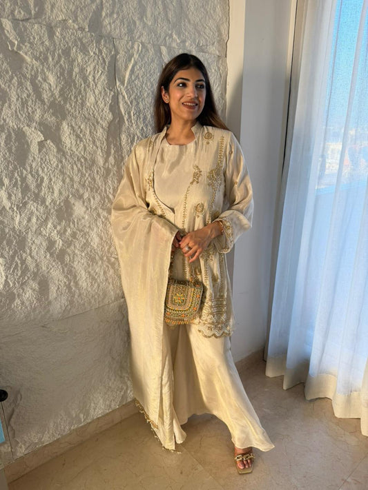 Pure shimmer tissue 4pc,set partywear with separate-inner and sarara