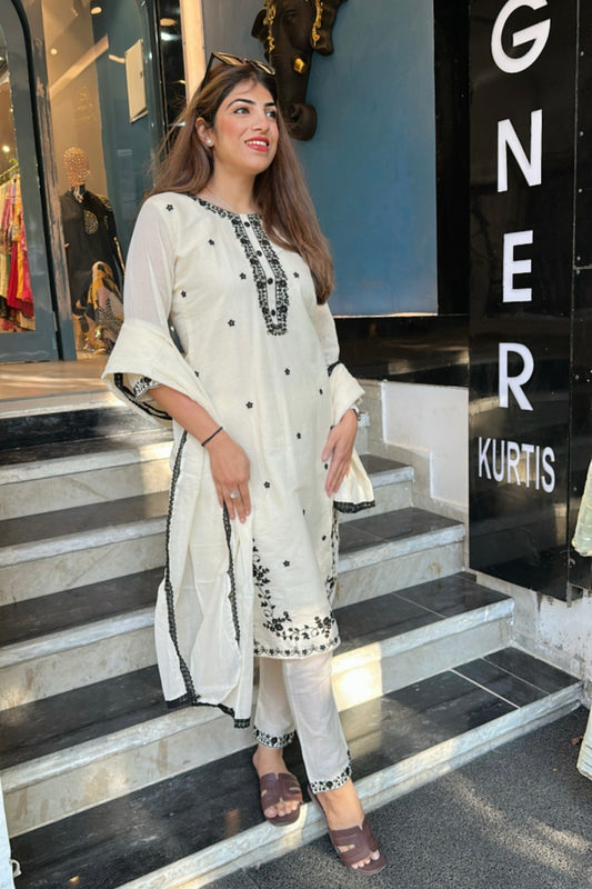 3pc Khadi Cotton Pakistani Suit With Kora Dupatta