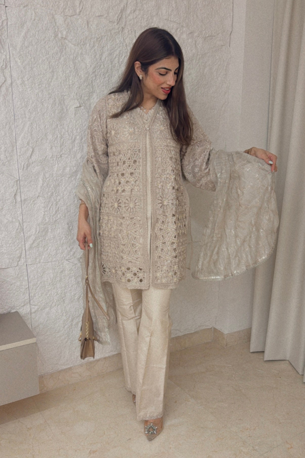 4pc Pakistani Suit Paired With Bell Bottom Pants