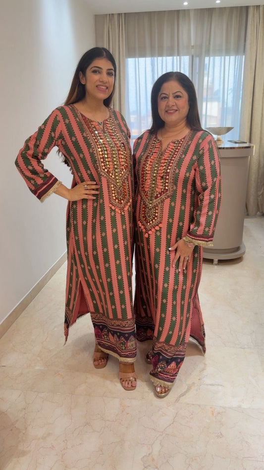Muslin fabric one pc dress neck highlighting with mirror work