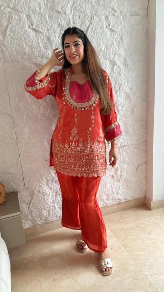 Shimmer tissue partywear handwork co-ord set