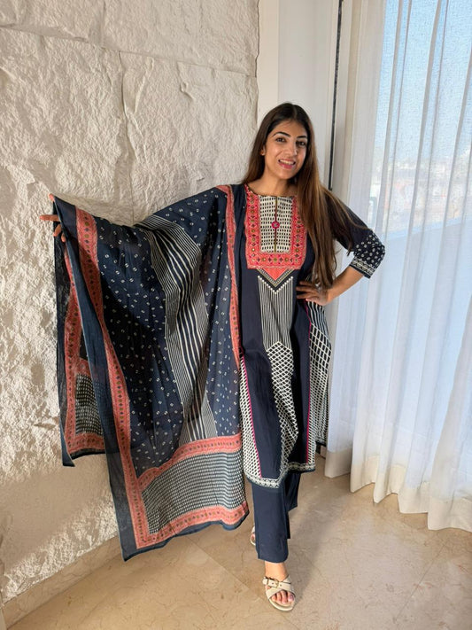 Cotton printed 3 pc suit with dupatta