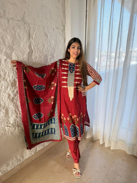 Cotton printed 3 pc suit with dupatta