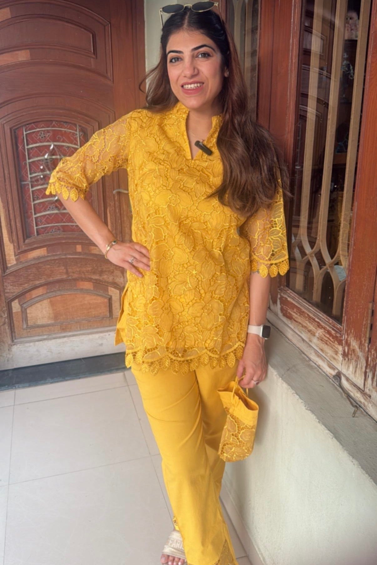 2pc Schiffli Co-ord Set With Potli