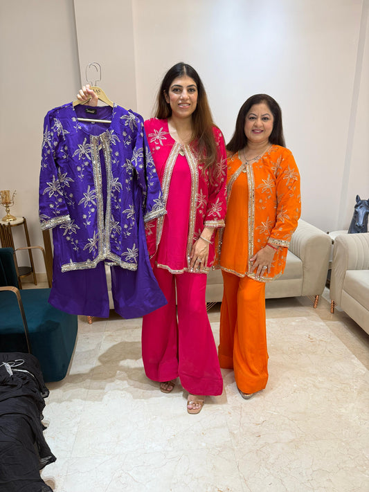 Viscose georgette 3pc set seperate inner with jacket nd plazo
