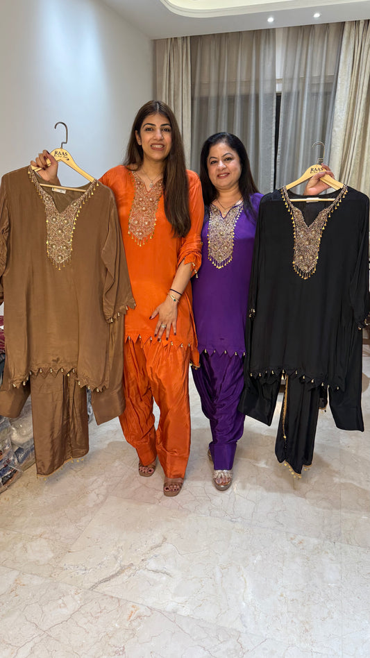 Pure crepe partywear 3pc dupatta set with farshi salwar