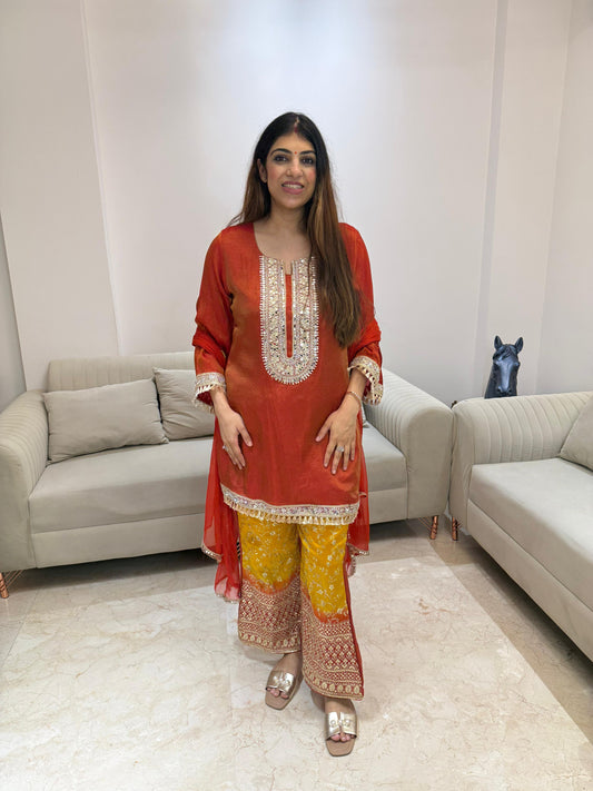 Simmr tissue handwork ombre designe 3pc partywear suit