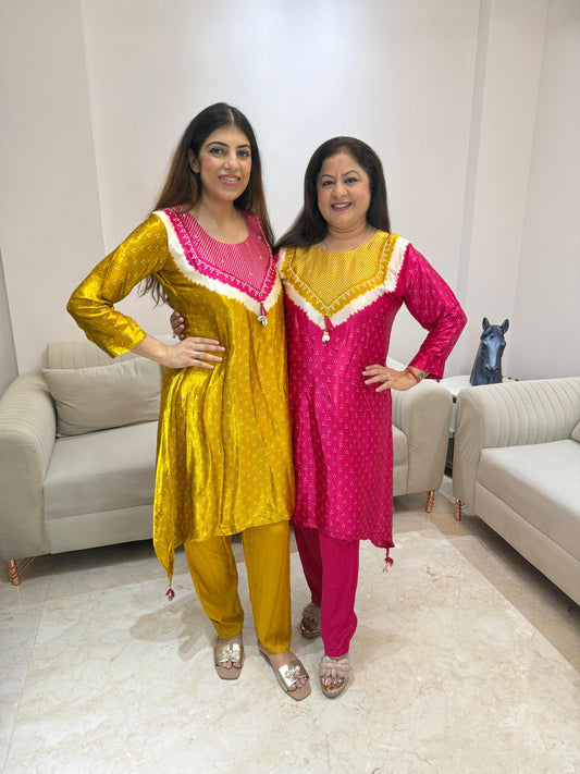 Crepe bandhani print 2pc set C cut style
