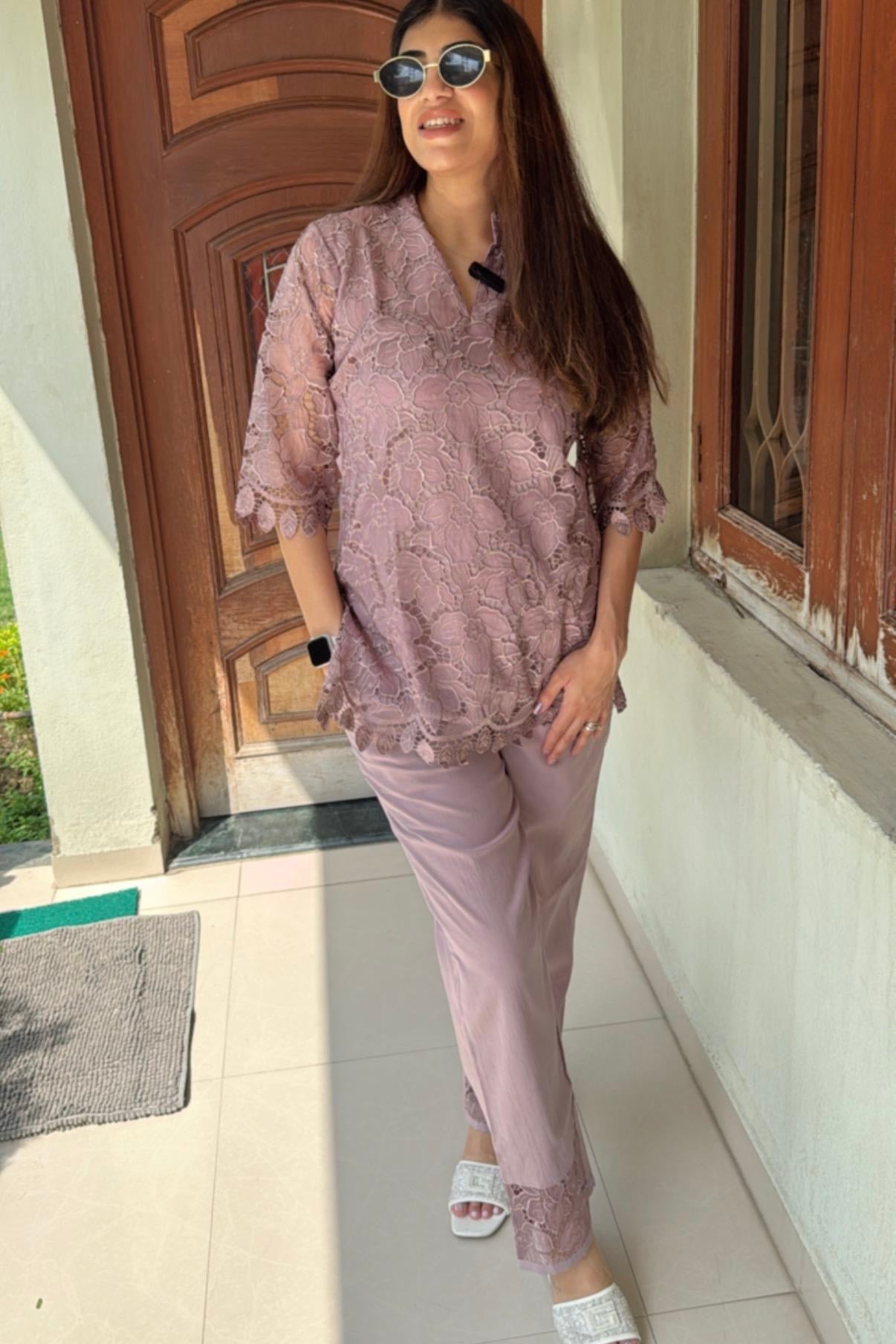 2pc Schiffli Co-ord Set With Potli