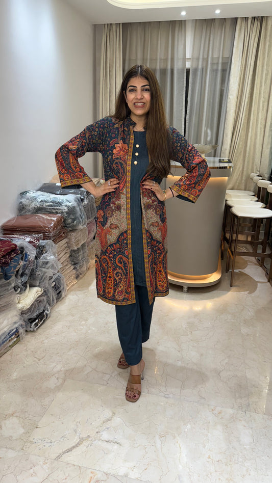 2pc woolen co-ord set 3pc look jacket attached