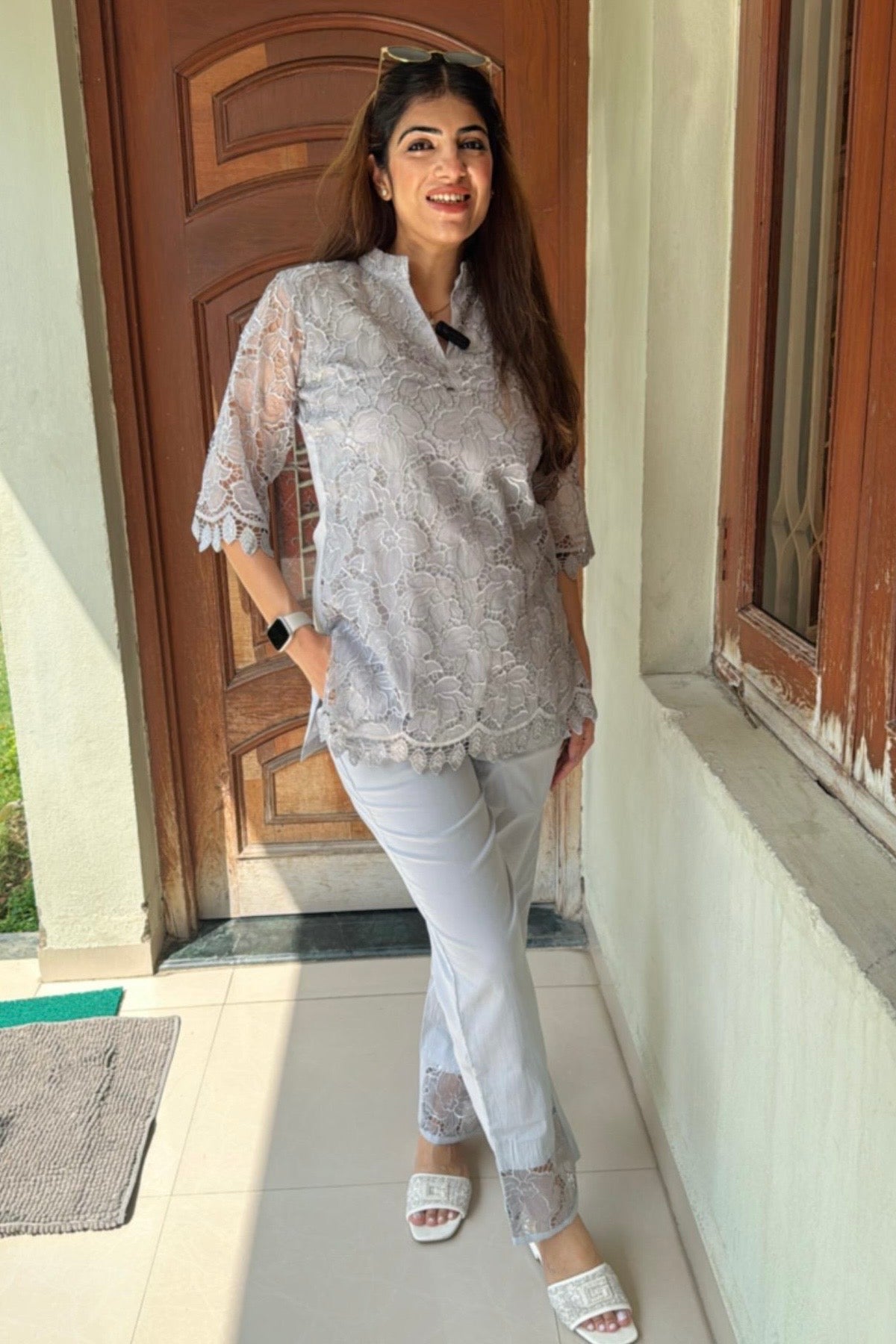 2pc Schiffli Co-ord Set With Potli
