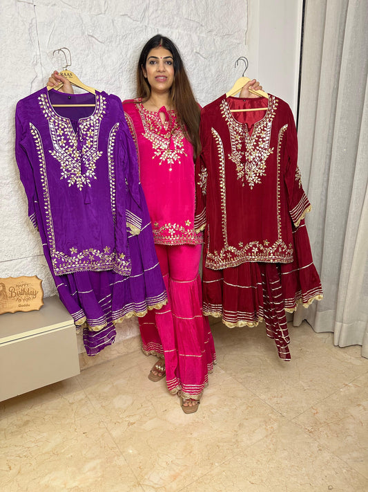 Chinon 3pc party wear sarara suit with original mirror work