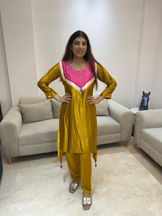 Crepe bandhani print 2pc set C cut style