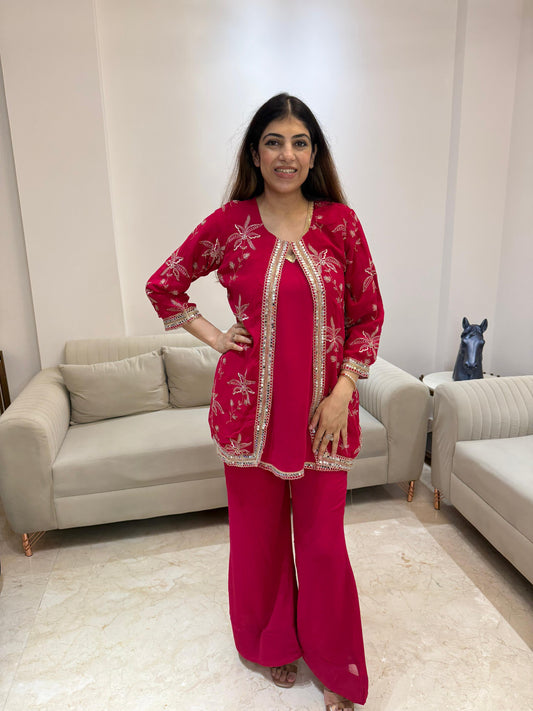 Viscose georgette 3pc set seperate inner with jacket nd plazo