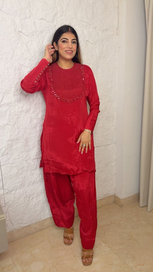 Pure crepe farshi salwar 2pc set elegant handwork