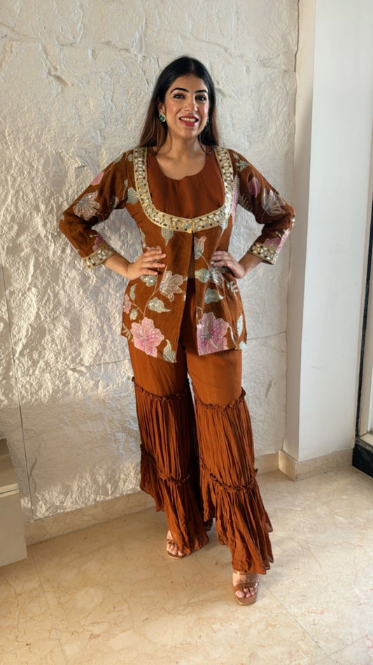 3pc pure georgette sharara nd inner with organza shirt