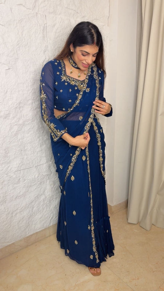 Viscose georgette ready to wear saree with detectabledupatta
