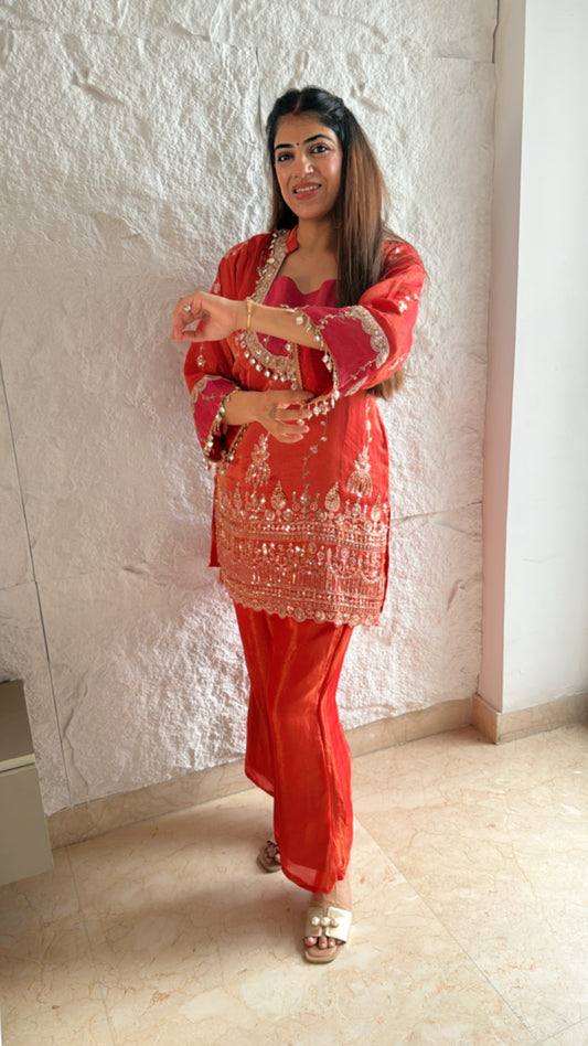 Shimmer tissue partywear handwork co-ord set