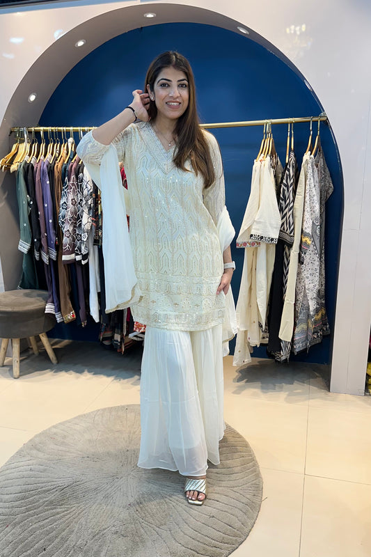 3pc Viscose Georgette Partywear Sharara Suit