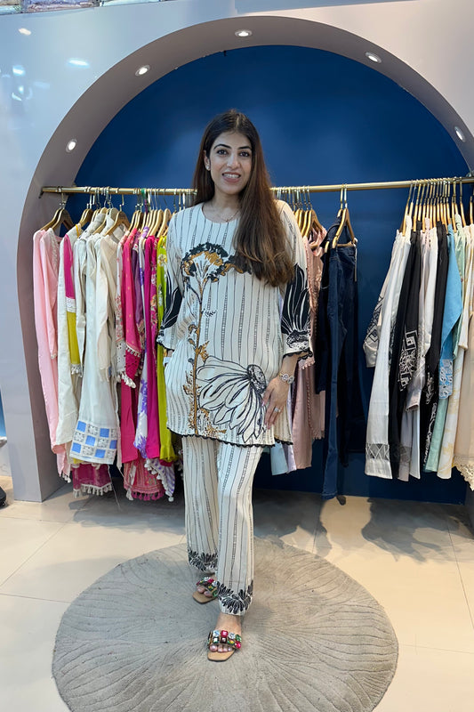 2pc Cotton Printed Co-ord Set Paired With Printed Plazzos