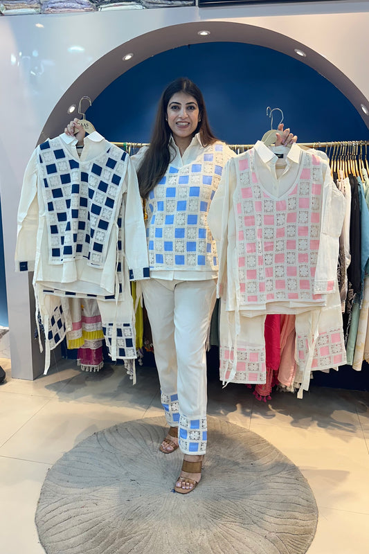 2pc Khadi Cotton Co-ord Set Paired With Vest Coat