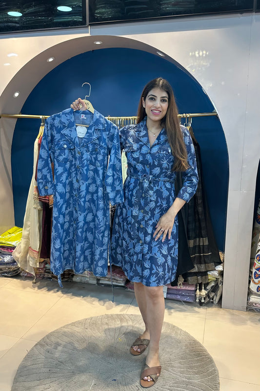 One Piece Cotton Denim Cargo Dress With Belt