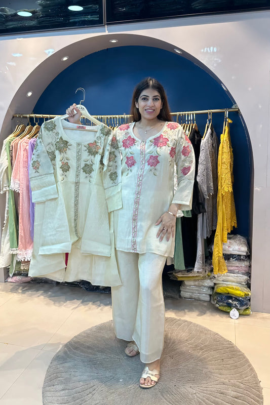 2pc Shimmer Tissue Partywear Co-ord Set paired With Plazzos