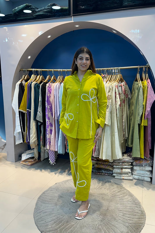 2pc Cotton-Linen Embroidered Co-ord Set