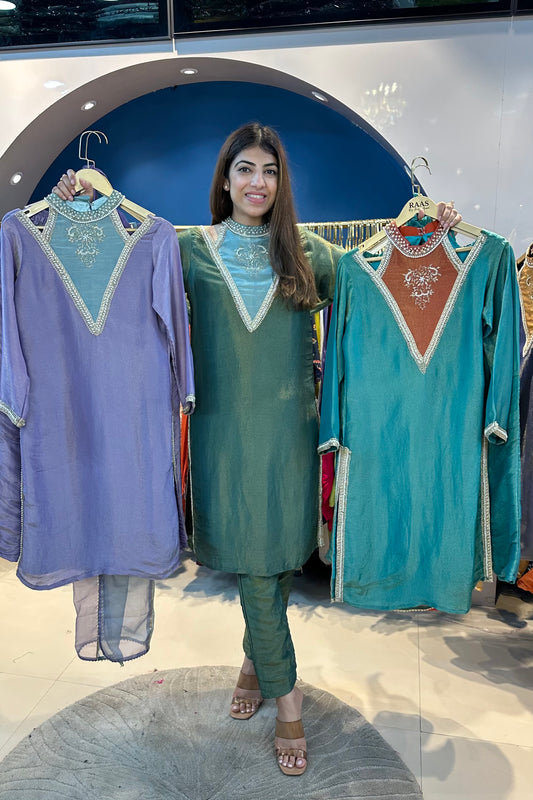 4pc Shimmer Tissue Suit With Potli And Organza Dupatta