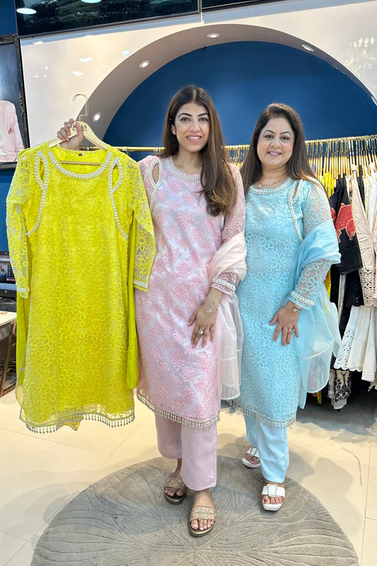 3pc Organza Cotton Suit With Organza Dupatta