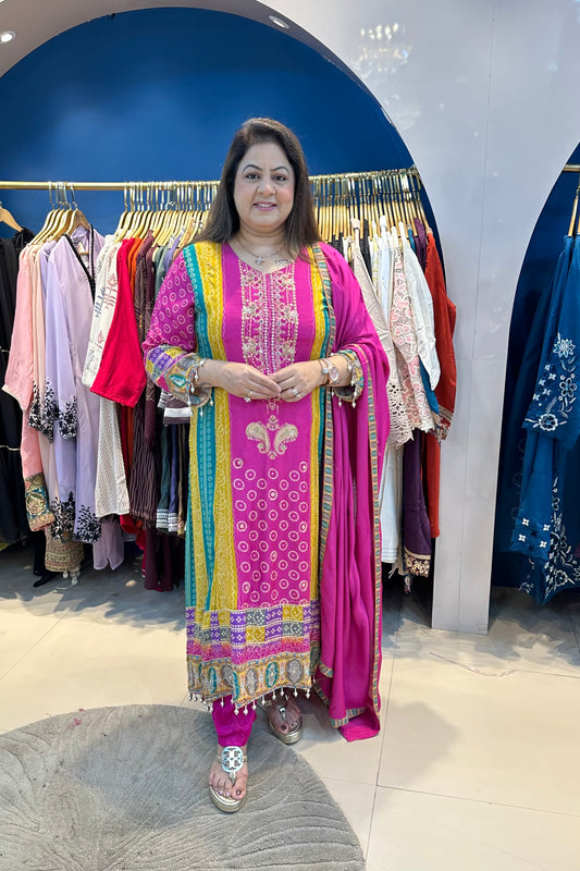 3pc Cotton-Muslin A-line Partywear Suit