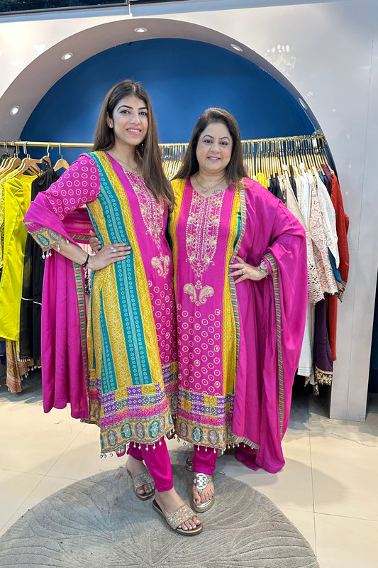 3pc Cotton-Muslin A-line Partywear Suit