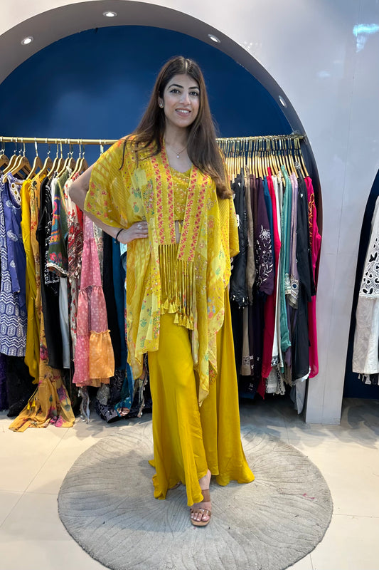 3pc Partywear Indo-western Set Paired With Sharara