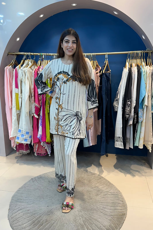 2pc Cotton Printed Co-ord Set Paired With Printed Plazzos