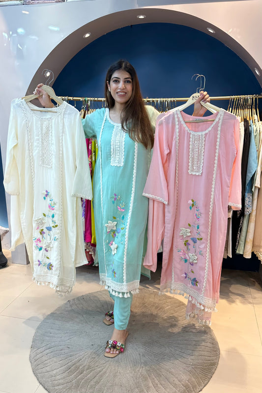 2pc Mull Cotton Embroidered Suit With Dupatta
