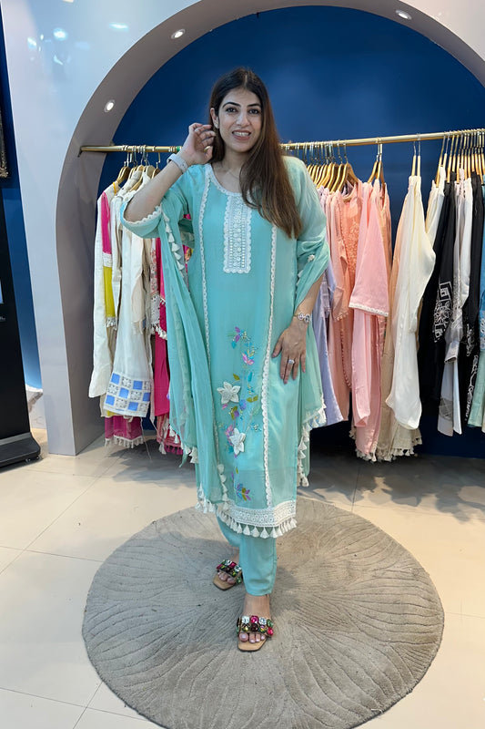2pc Mull Cotton Embroidered Suit With Dupatta