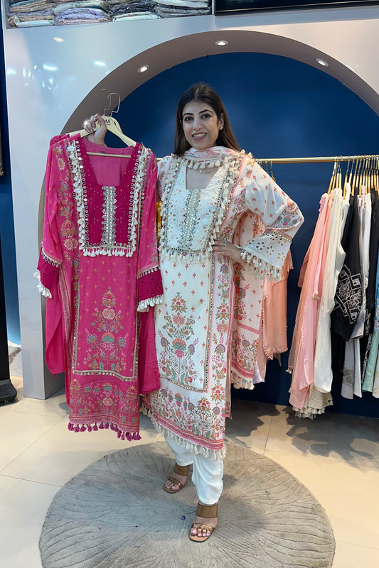 3pc Cotton-Muslin Printed Suit With Printed Dupatta