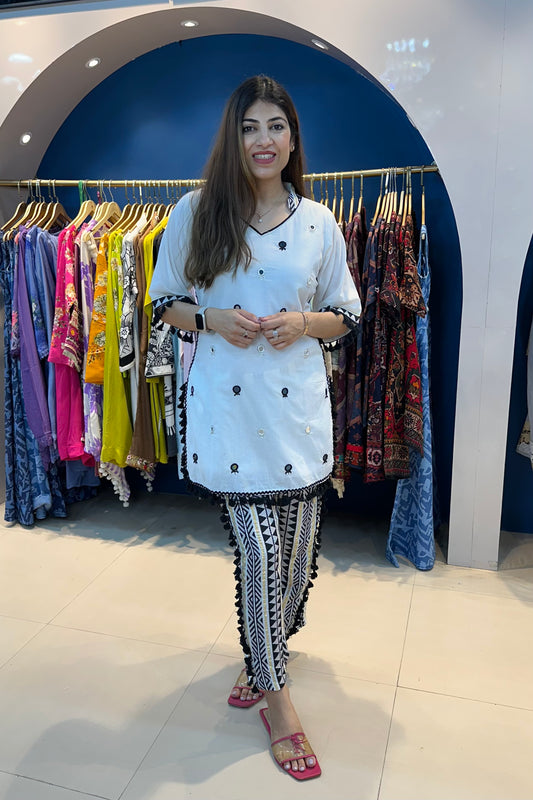 2pc Cotton Semi Partywear Co-ord Set Paired With Embroidered Pants