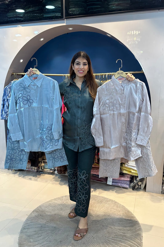 3pc Jimmy Choo Embroidered Co-ord Set Paired With Cotton Pants And Inner