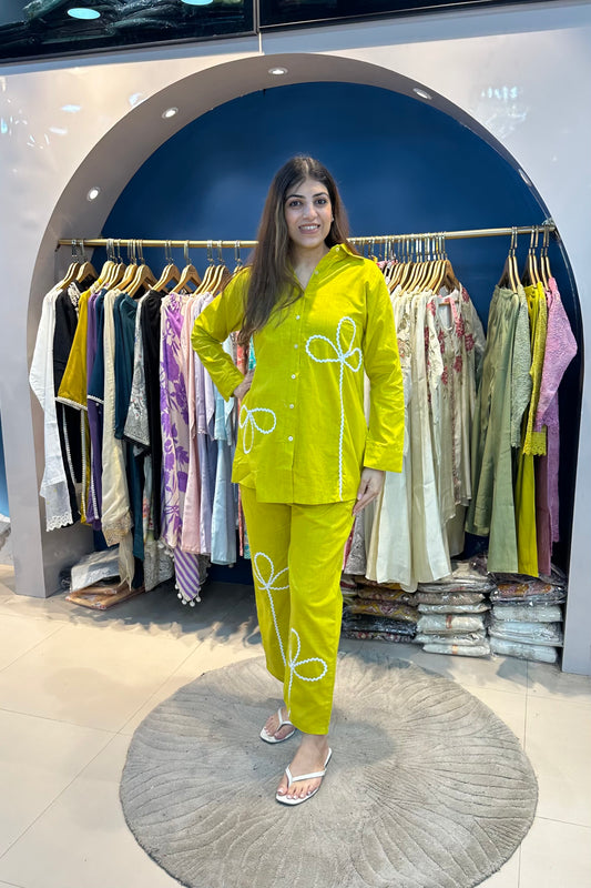 2pc Cotton-Linen Embroidered Co-ord Set