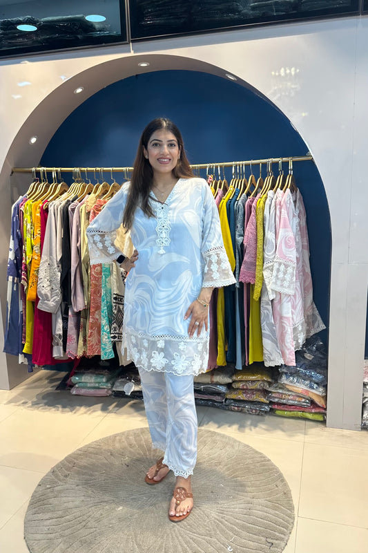 2pc Cotton-Organza Printed Co-ord Set
