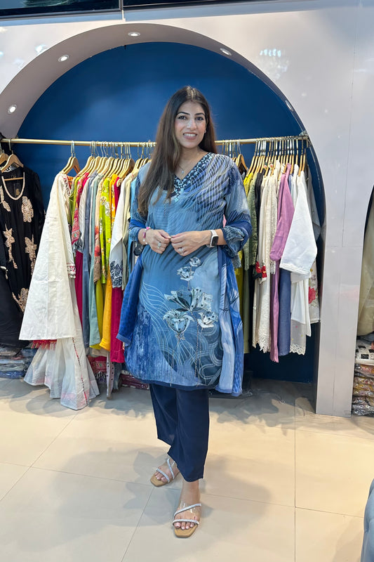 3pc Crepe Digital Print Suit With Printed Dupatta