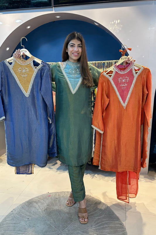 4pc Shimmer Tissue Suit With Potli And Organza Dupatta