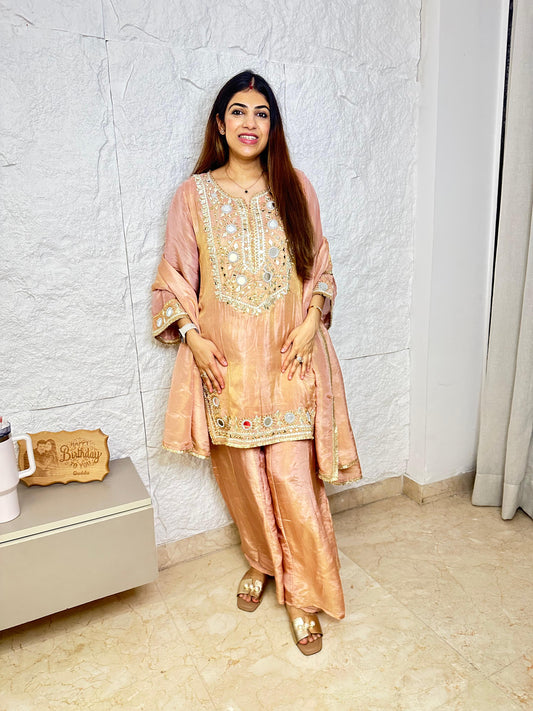 Simmar tissue partywear 3pc suit gota nd mirror work nd kali plazo