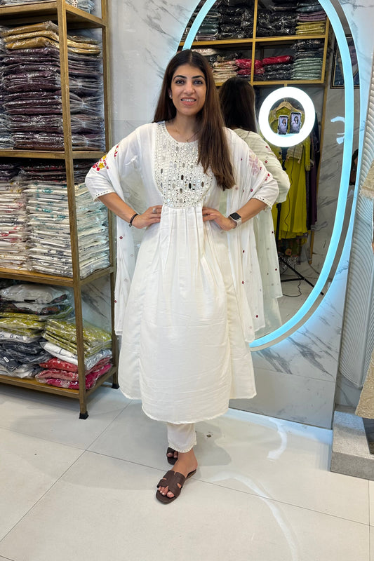 3pc Cotton A-Line Suit Paired With Pants