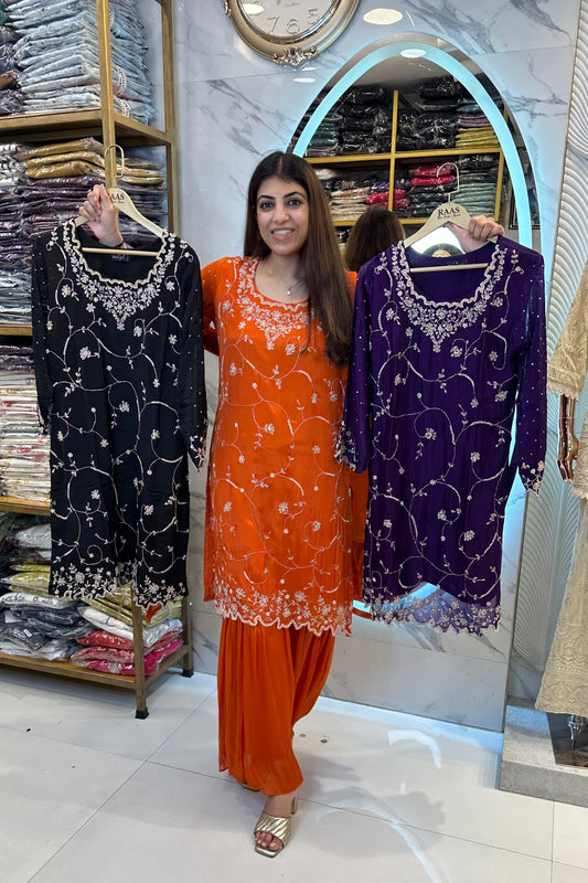 3pc Chinon Partywear Suit Paired With Sharara
