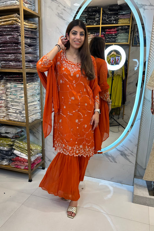 3pc Chinon Partywear Suit Paired With Sharara