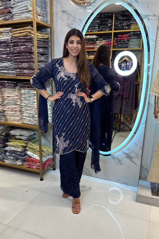 3pc Chinon Partywear Suit Paired With Sharara